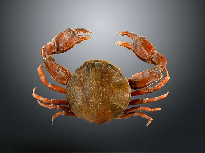Brown Crab With Large Claws And Fresh Shell On Gray Background 3d model
