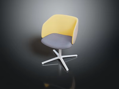 Modern Upholstered Yellow And Gray Chair With White Five Star Base 3d model