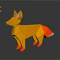 Low Poly Orange Fox Game Character With Red Tail Standing On Black Background With Reflection 3d model