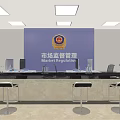Market Regulation Service Hall Interior Featuring Blue Wall Badge Service Counter And Chairs