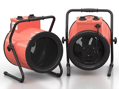 Portable Red Industrial Electric Heaters With Black Frame Handles And Control Knobs 3d model