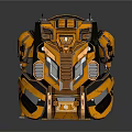 Futuristic Orange And Black Armored Backpack With Mechanical Structure And Reflective Surface Design