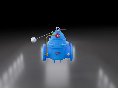 Blue Industrial Control Valve With Float Ball Mechanism And Red Handle 3d model