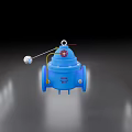 Blue Industrial Control Valve With Float Ball Mechanism And Red Handle