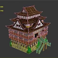 Exquisite Traditional Asian Architecture With Multi Tiered Roof Wooden Structure Green Base And Red Staircase