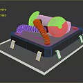 Mechanical Device Structure With Gray Base Silver Spheres Blue Red Coils And White Support Legs