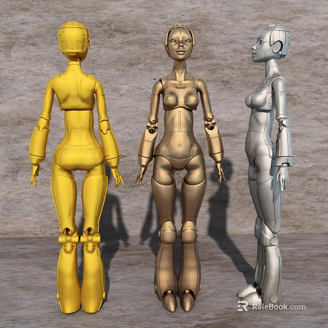 Doll Body Models In Yellow Gold And Silver With Movable Joints 3d model 