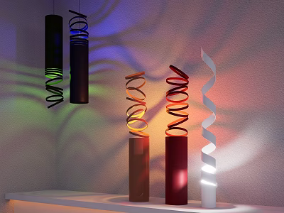 Spiral Shaped Decorative Lights with Hanging Standing Designs Colorful Lighting Shadow Effects in Indoor Space 3d model