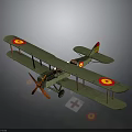 Vintage Green Biplane Aerospace Model Featuring Red And Yellow Emblems 3d model