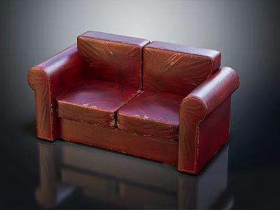 Modern Red Leather Two Seater Sofa For Sleek Living Room Interior 3d model