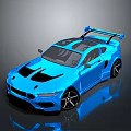 Blue Sports Car With Rear Spoiler Black Stripes Black Wheels And 3D Rendered Sporty Exterior