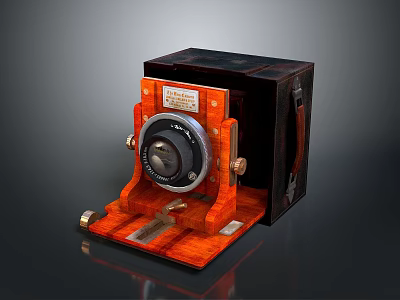 Vintage Electronic Camera With Wooden Body Leather Case And Retro Lens Design 3d model