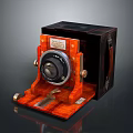 Vintage Electronic Camera With Wooden Body Leather Case And Retro Lens Design