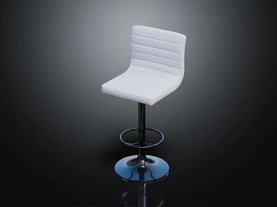 Modern White Striped Bar Stool With Backrest And Metal Base Design 3d model