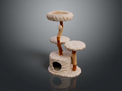 Cozy Cat Tree With Multiple Plush Platforms Wooden Posts And Hiding Hole 3d model