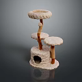 Cozy Cat Tree With Multiple Plush Platforms Wooden Posts And Hiding Hole 3d model