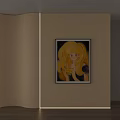 Vibrant Abstract Painting of Blonde Haired Woman with Black Frame Hanging On Light Colored Wall