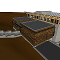 Traditional Architecture With Two Story Wooden Structure Glass Doors And Stone Walls
