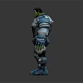 Game And Movie Character Hulk In Blue And Silver Armored Suit With Muscular Build