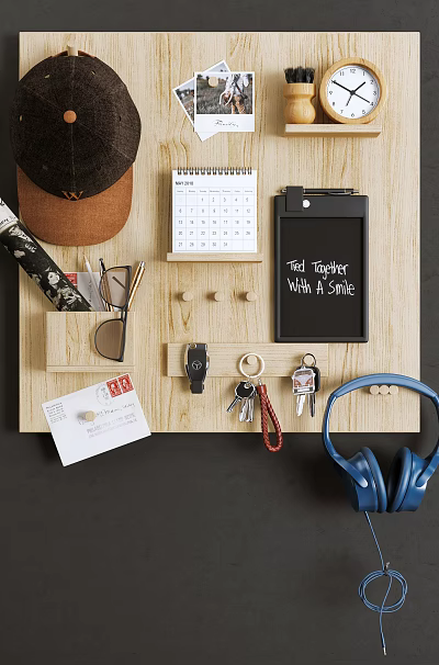 Wooden Wall Cabinet with Practical Storage for Keys Headphones and Small Items in Home Entryway 3d model