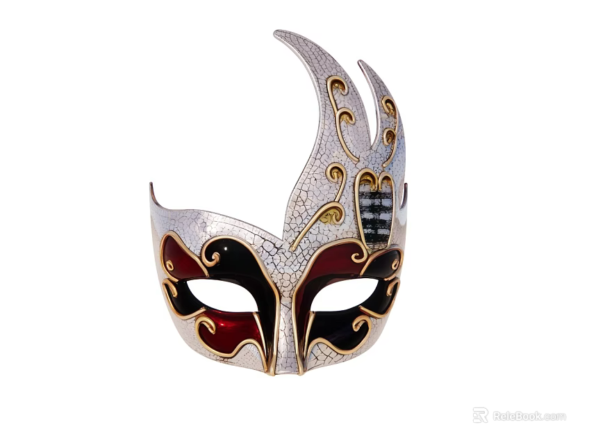 Ornate Silver Venetian Mask Featuring Golden Accents Red Black Details And Sparkle 3d model 