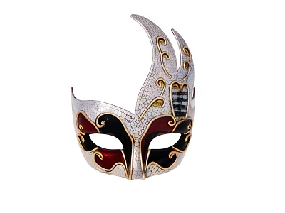 Ornate Silver Venetian Mask Featuring Golden Accents Red Black Details And Sparkle 3d model