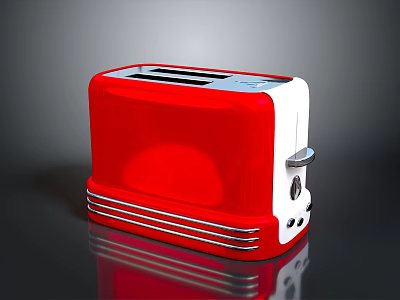 Red And White Retro Toaster With Bread Slots And Control Buttons For Kitchen Use 3d model