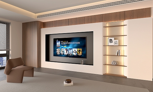 Simple TV cabinet TV background wall TV background leisure chair 3d model