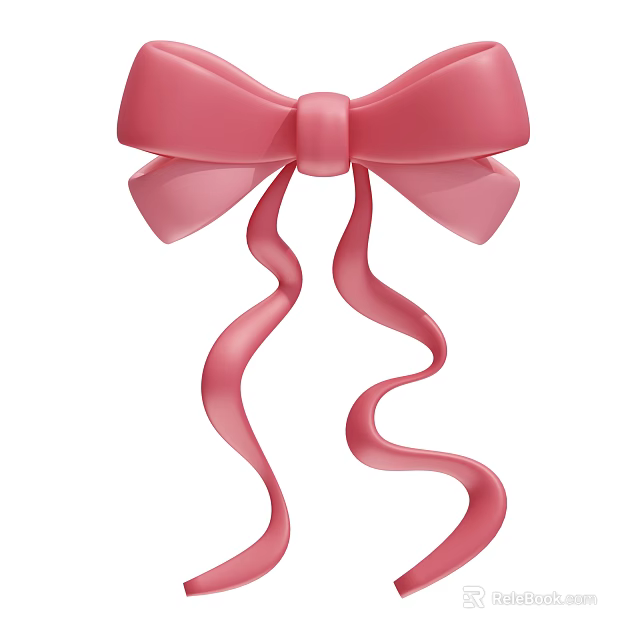 Pink Bow Decorative Ornament Set With Curved Ribbon For Home Decor 3d model 