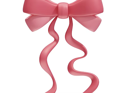Pink Bow Decorative Ornament Set With Curved Ribbon For Home Decor 3d model