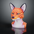 Detailed 3D Fox Character Sculpture With Orange Fur Blue Eyes And Large Ears