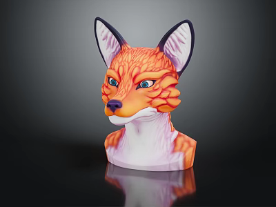 Detailed 3D Fox Character Sculpture With Orange Fur Blue Eyes And Large Ears 3d model
