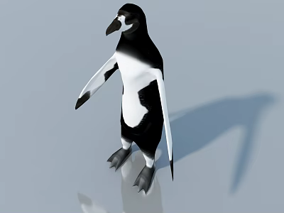 Black And White Reptile Lizard Standing Upright On Glossy Surface With Shadow Reflection 3d model
