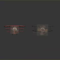 Two Vintage Red Brown Aircraft Models With Emblems On Gray Aerospace Background 3d model