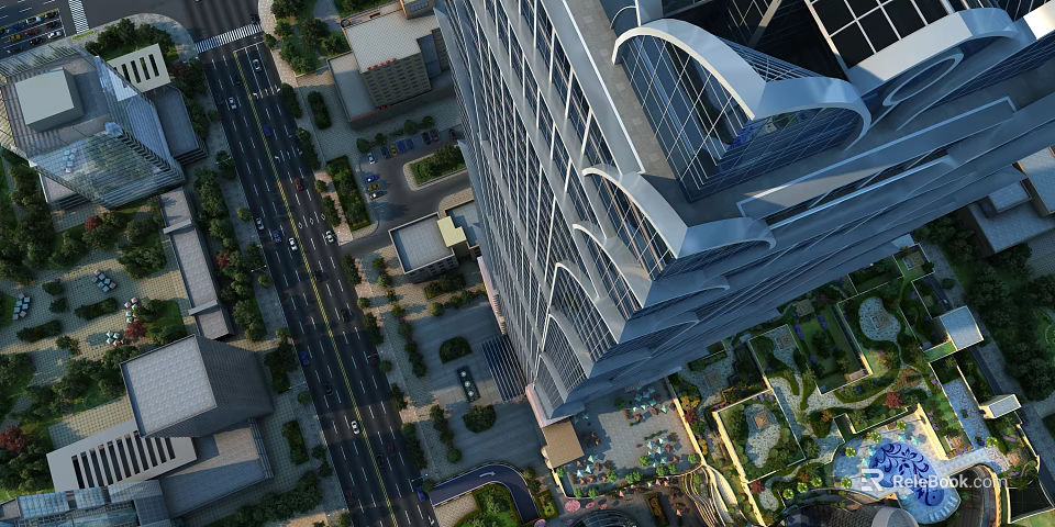 Aerial Planning Of Urban High Rise Buildings With Street Layout And Green Spaces 3d model 