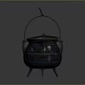 Traditional Metal Cooking Pot With Lid Handle Stand And Decorative Details