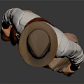Man In Brown Hat Long Sleeve Shirt Khaki Pants With Crossbody Bag Standing Pose