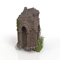 Ancient Weathered Stone Ruins With Arched Structure And Green Plants 3d model