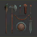 Fantasy Weapons Collection Featuring Axe Spear Bow Shield And Sword 3d model