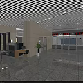 Modern Station Interior Design With Metal Ceiling Marble Floor And Security Gates 3d model