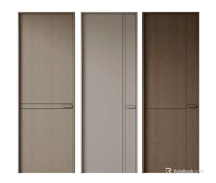 Modern Hinged Doors In Wooden Texture With Light Brown Gray And Dark Brown Tones 3d model 