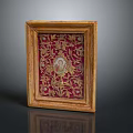 Decorative Wooden Frame Furniture with Red Background and Golden Floral Patterns