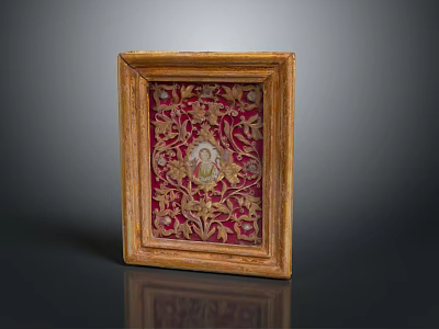Decorative Wooden Frame Furniture with Red Background and Golden Floral Patterns 3d model