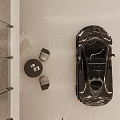 Modern Tunnel Interior With White Wave Lighting Black Cars And Modern Furniture