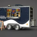 Mobile Kitchen Paradise Food Truck With Blue White Exterior Chalkboard Menu And Wheels