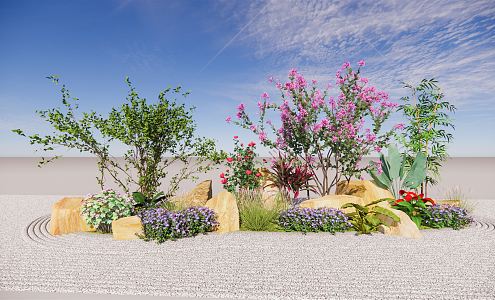 Modern Plant Flower Mirror Stone Shrub Flower Grass 3d model