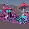 Colorful Fantasy Mushroom Scene With Magical Decorative Elements And Vibrant Shapes
