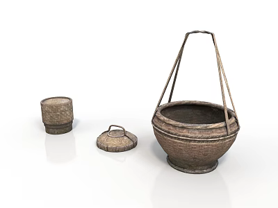 Traditional Woven Bamboo Daily Necessities Containers With Handle And Lid 3d model