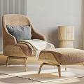 Minimalist Light Brown Single Sofa With Wooden Legs Ottoman And Gray Cushion In Cozy Interior