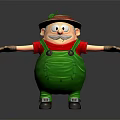 Cartoon Farmer Character With Straw Hat Mustache Red Shirt Green Overalls Brown Gloves Arms Outstretched